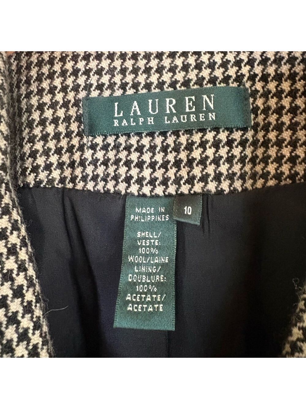 Lauren Ralph Lauren Black/Tan Houndstooth Blazer. Size 10. 100% wool/lined. EUC! - Picture 4 of 10